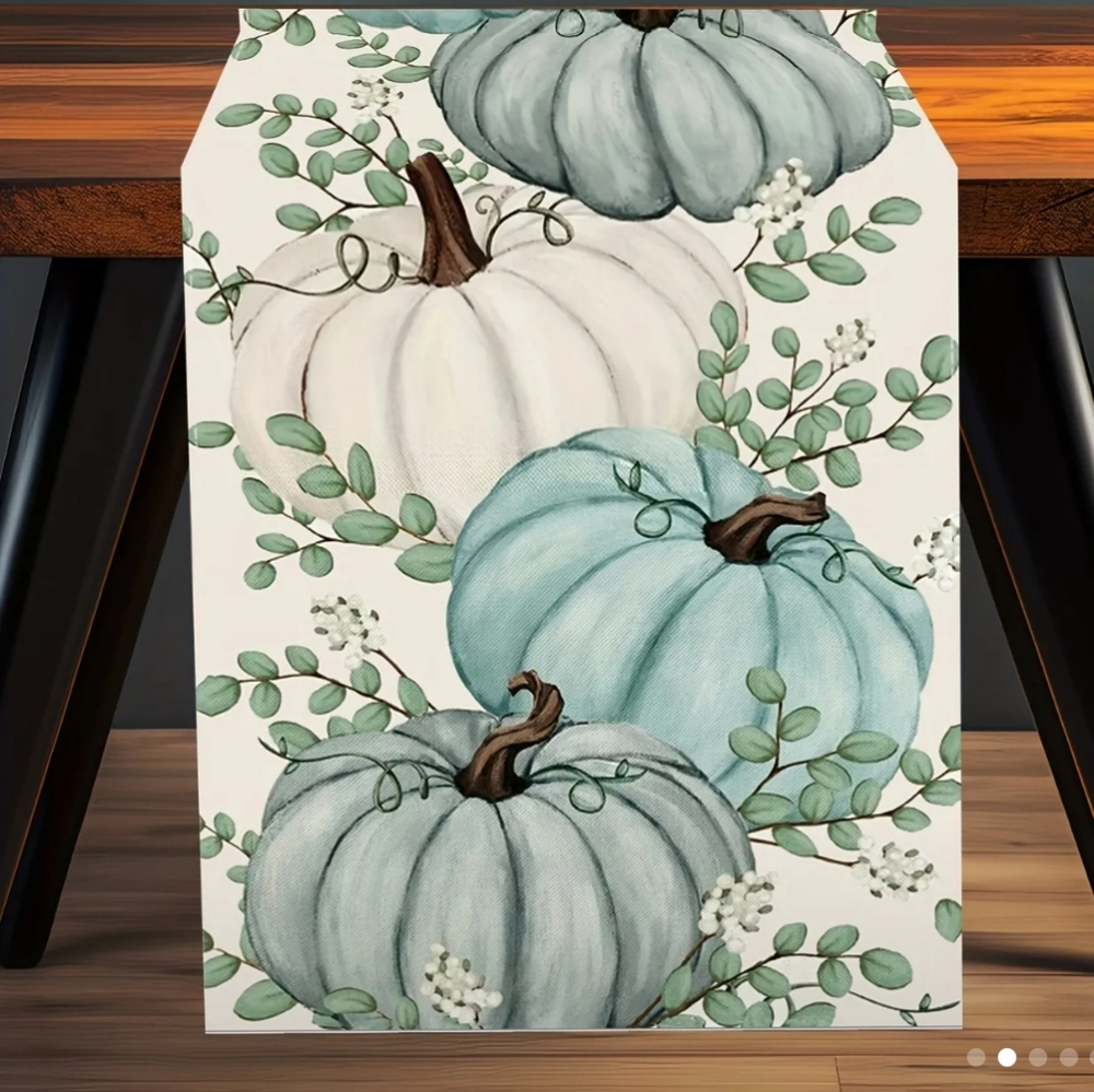 Pumpkin Pattern Table Runner - Cream and Green